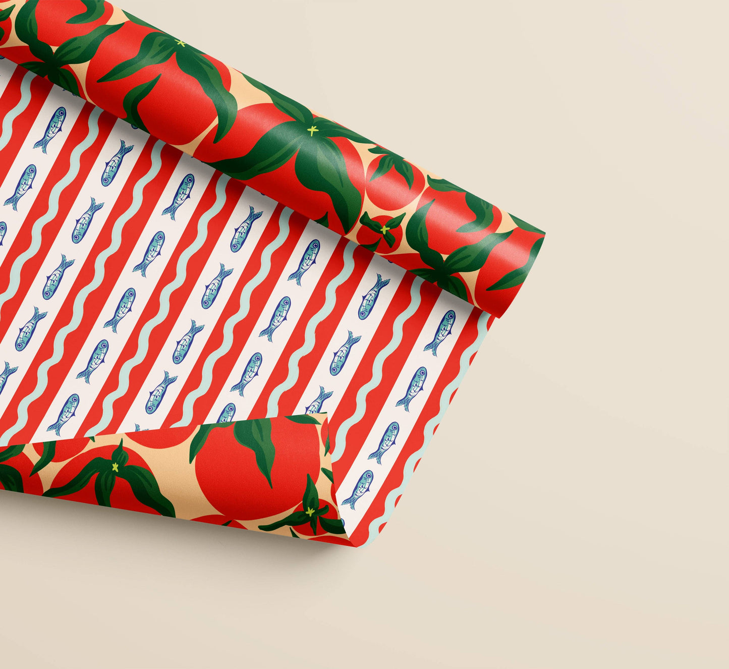 Squiggle Sardine & Tomato Double Sided Gift Wrap Set