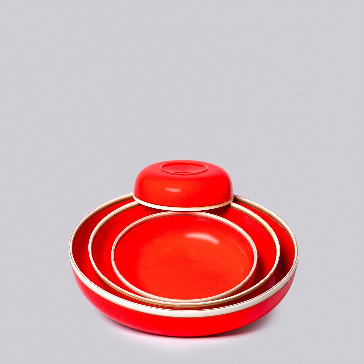 Coral Red Glossy Porcelain Hermit Bowl Nests: Coral red / Medium