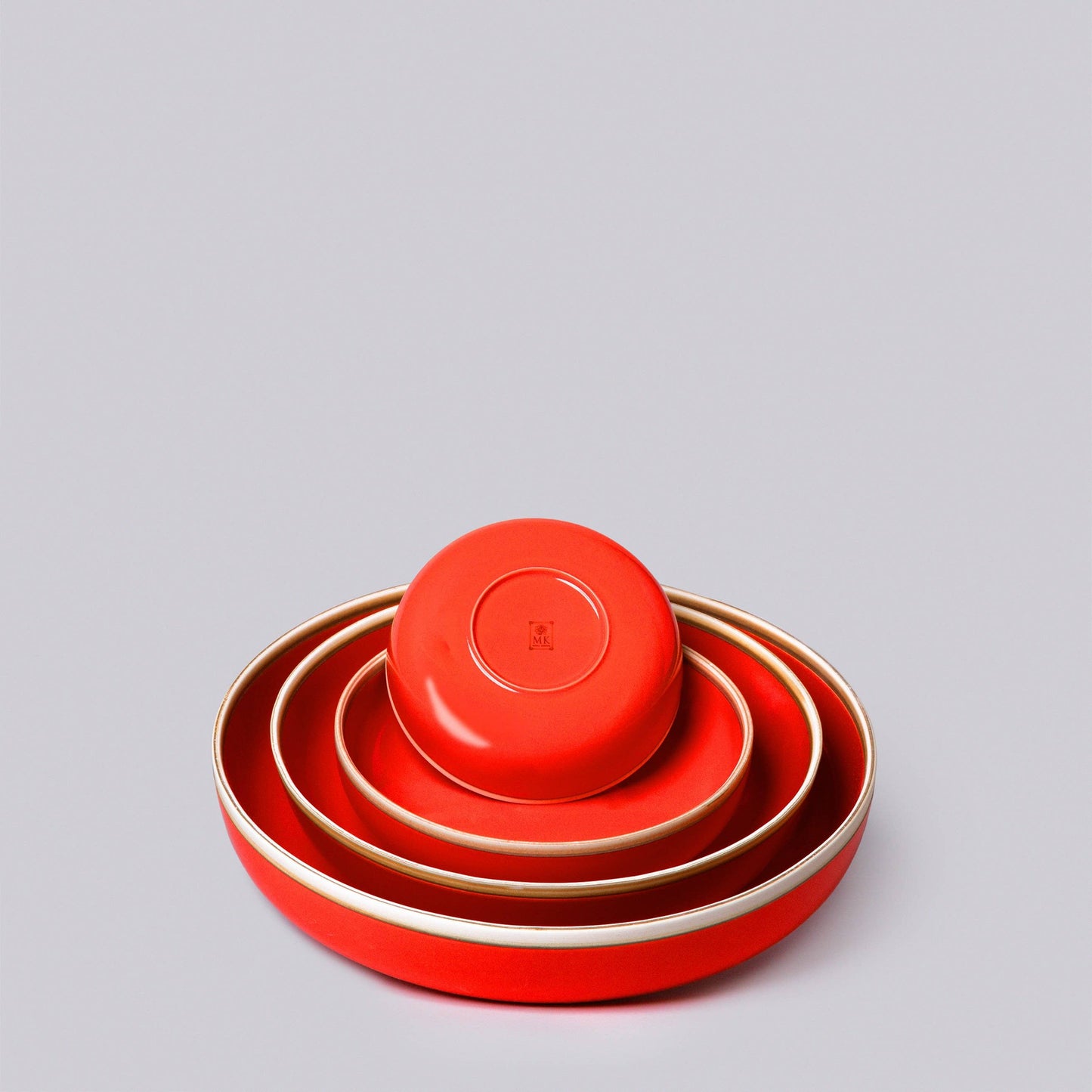 Coral Red Glossy Porcelain Hermit Bowl Nests: Coral red / Medium