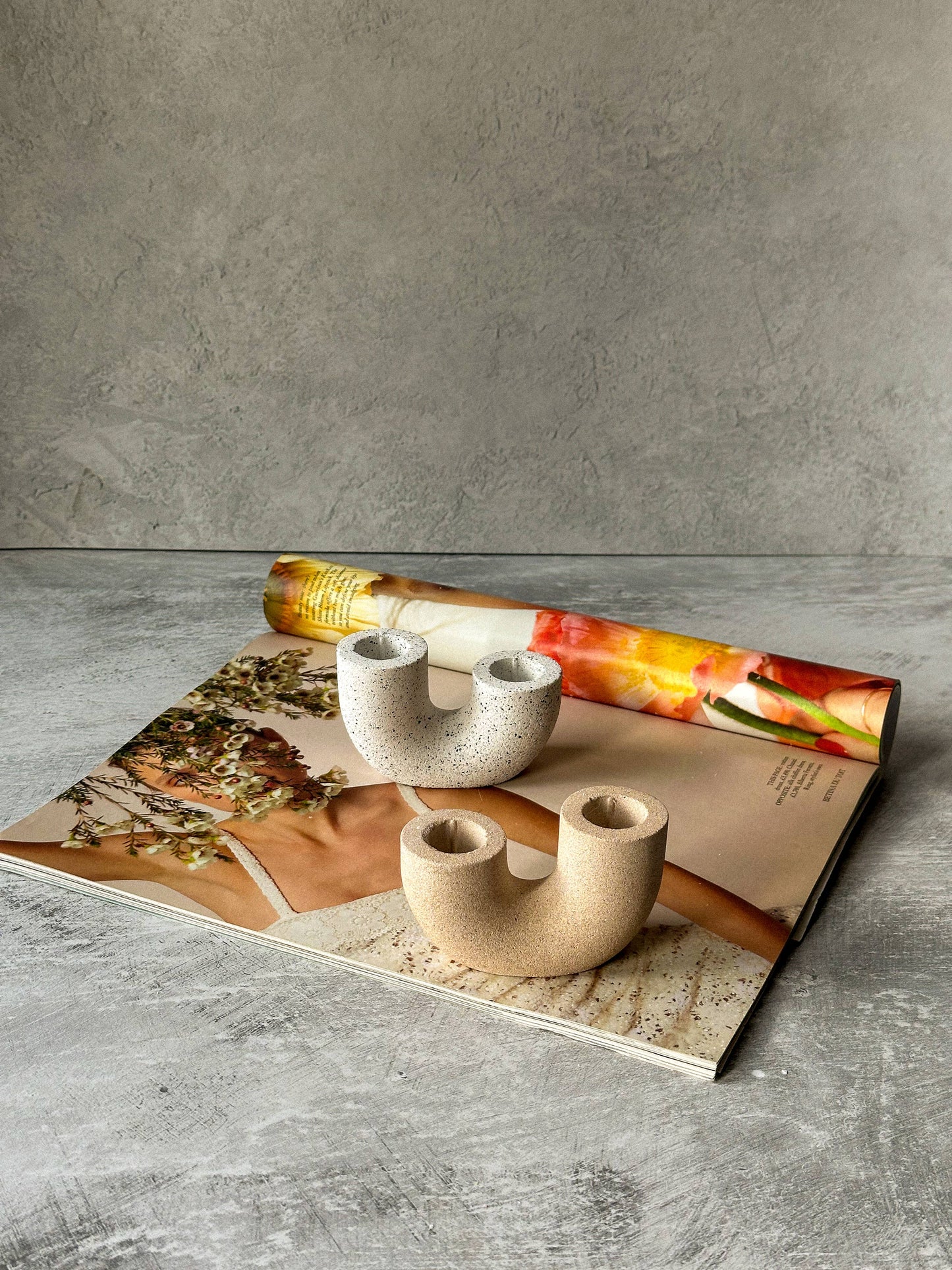 Earthy U Shape Dinner Candle Holder Stone Textured Home Deco: Bath Stone