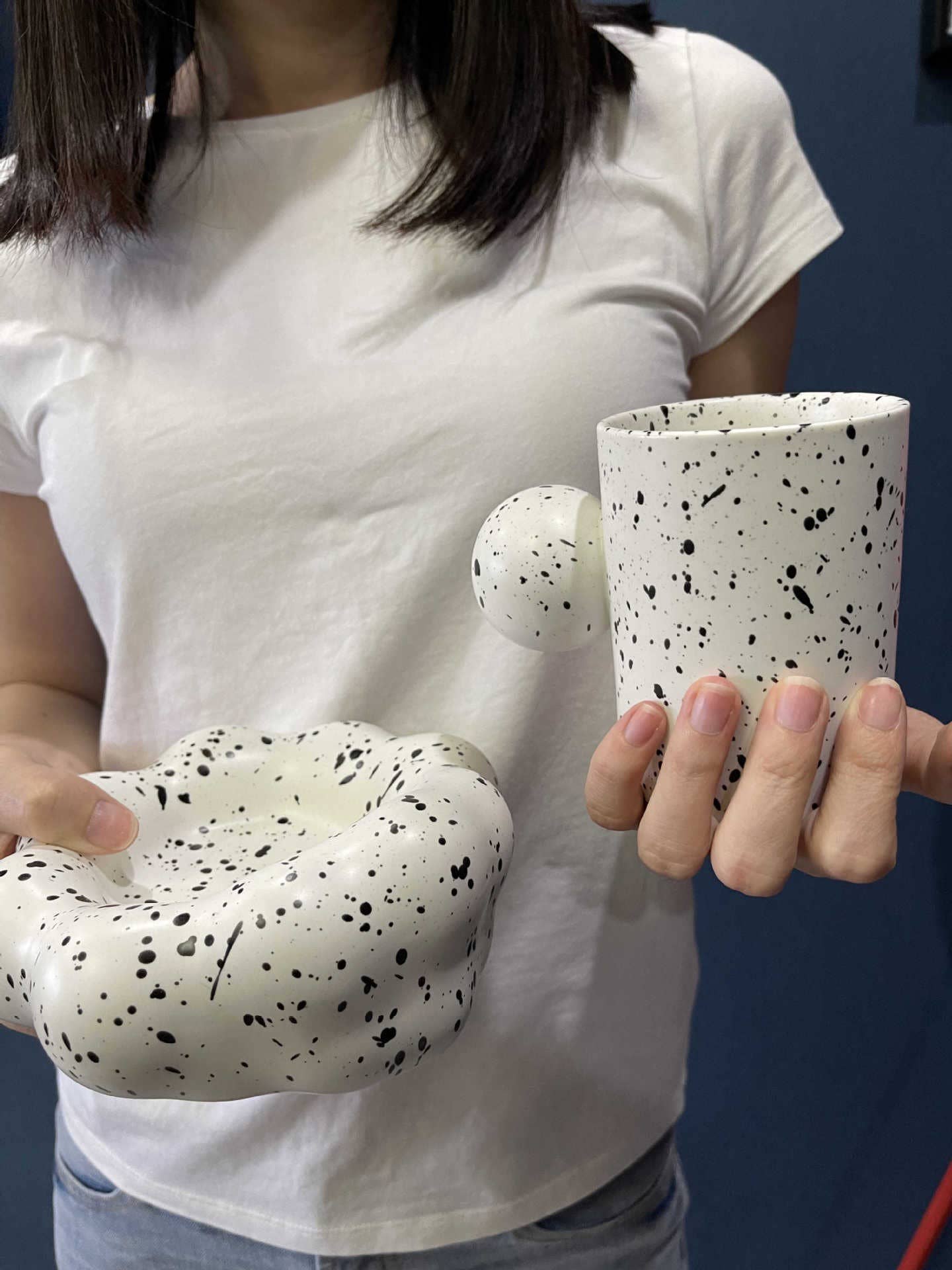 "Cloud" Shape Cute Ink-Splashed Porcelain Mug & Saucer