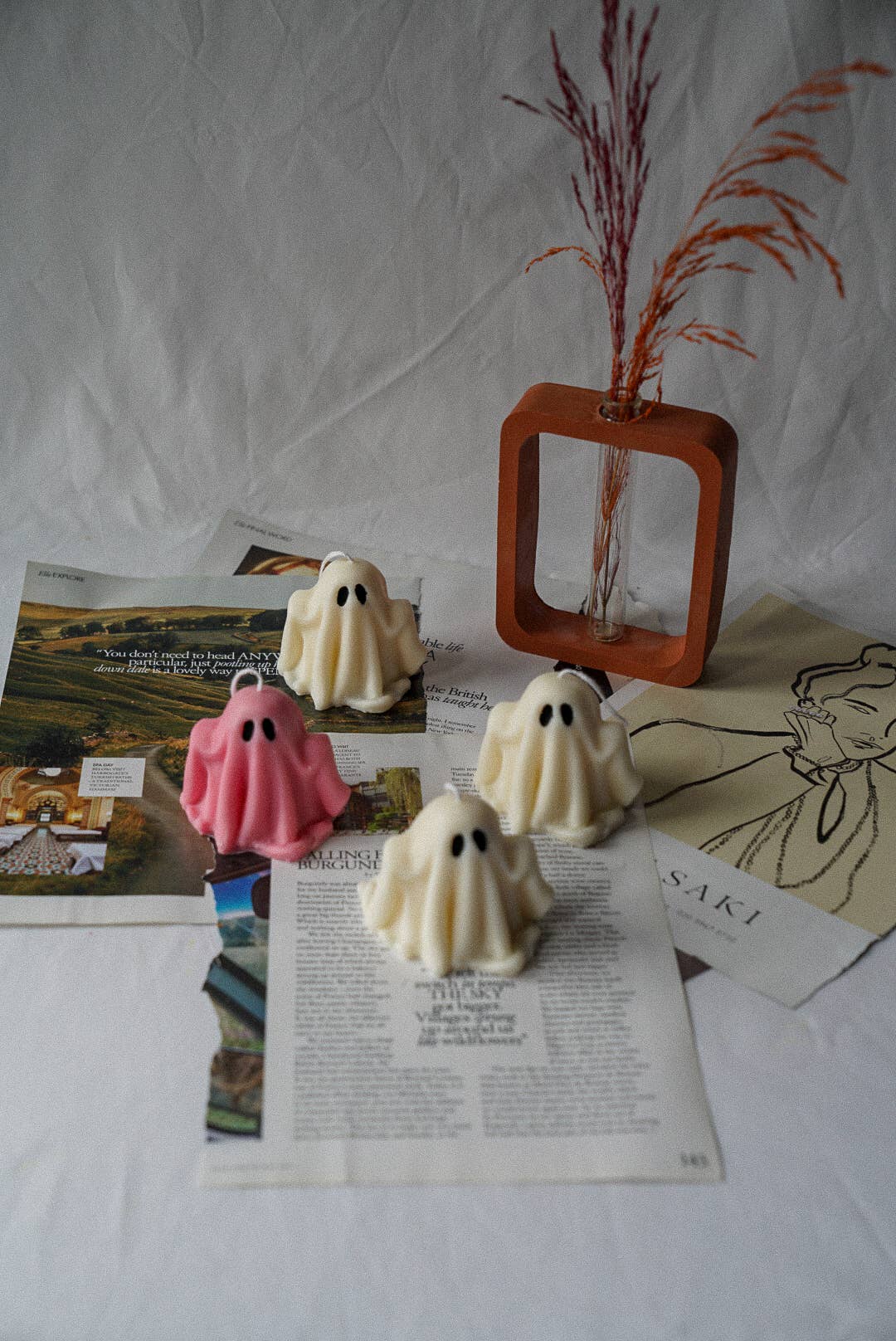 Ghost Candle, Halloween Home Decoration, Autumn Table Decor: Pink / Fresh Linen