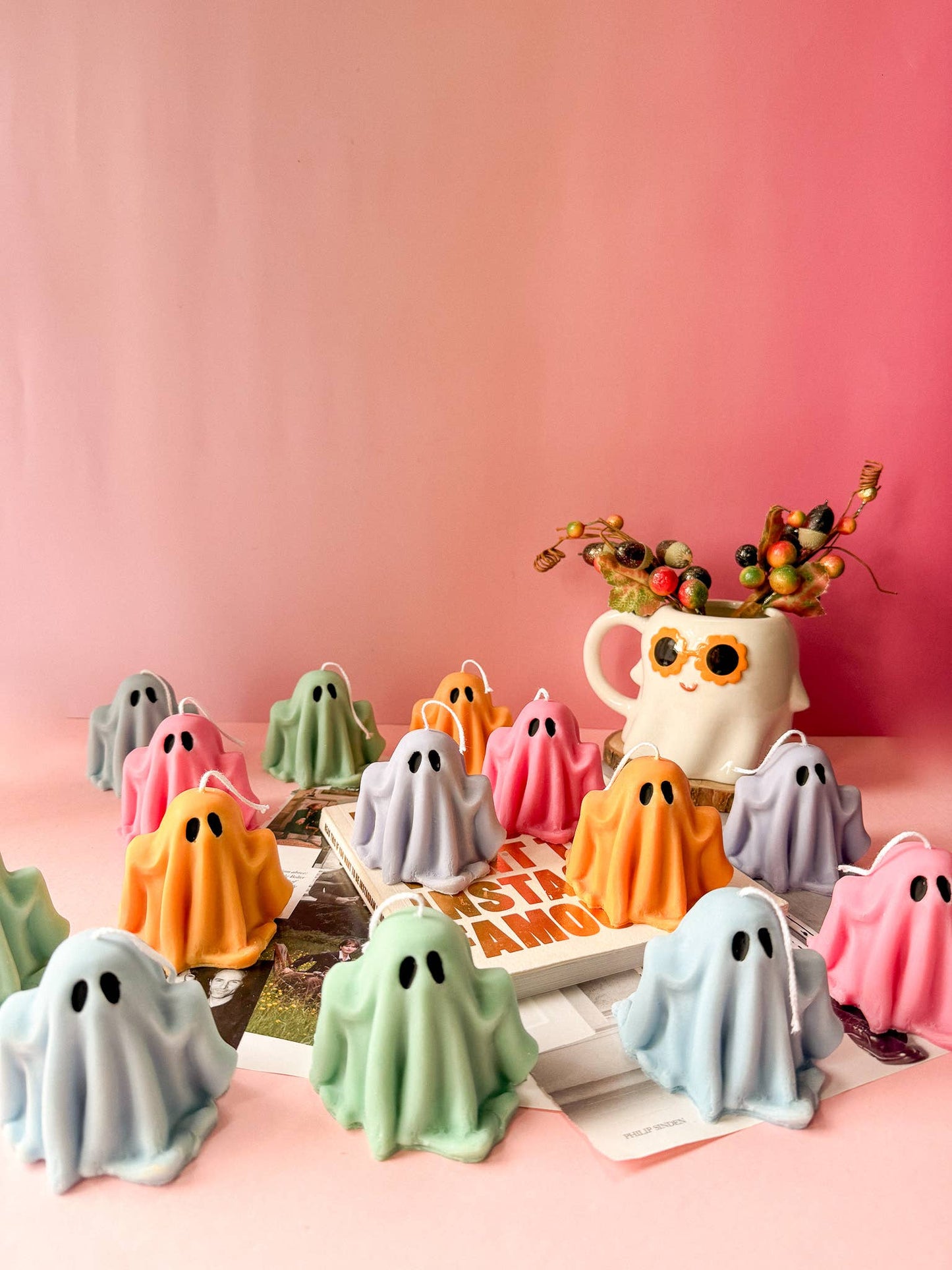 Ghost Candle, Halloween Home Decoration, Autumn Table Decor: Pink / Fresh Linen