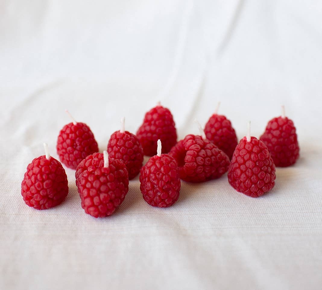 Beeswax Raspberry Birthday Candles : 10
