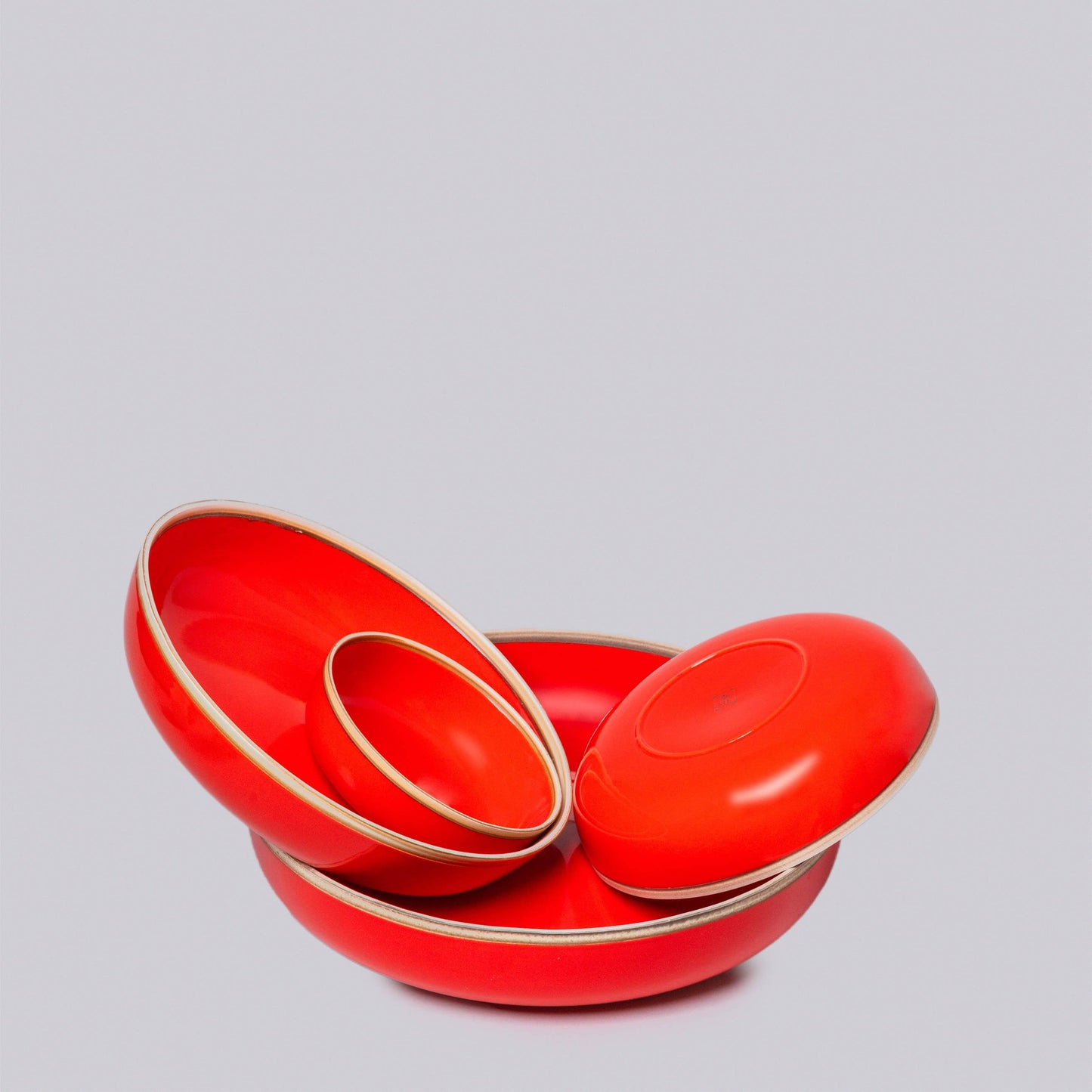 Coral Red Glossy Porcelain Hermit Bowl Nests: Coral red / Medium
