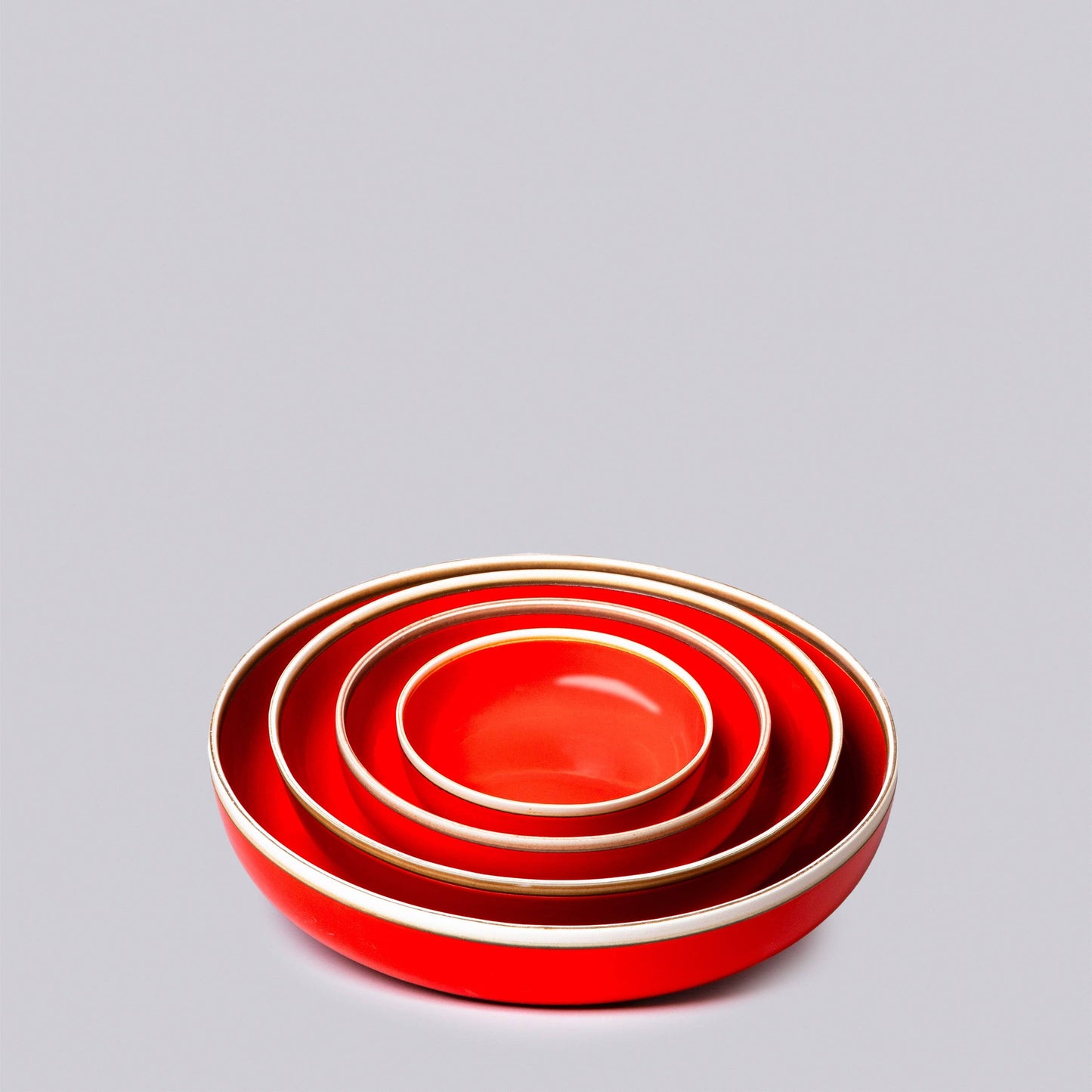 Coral Red Glossy Porcelain Hermit Bowl Nests: Coral red / Medium