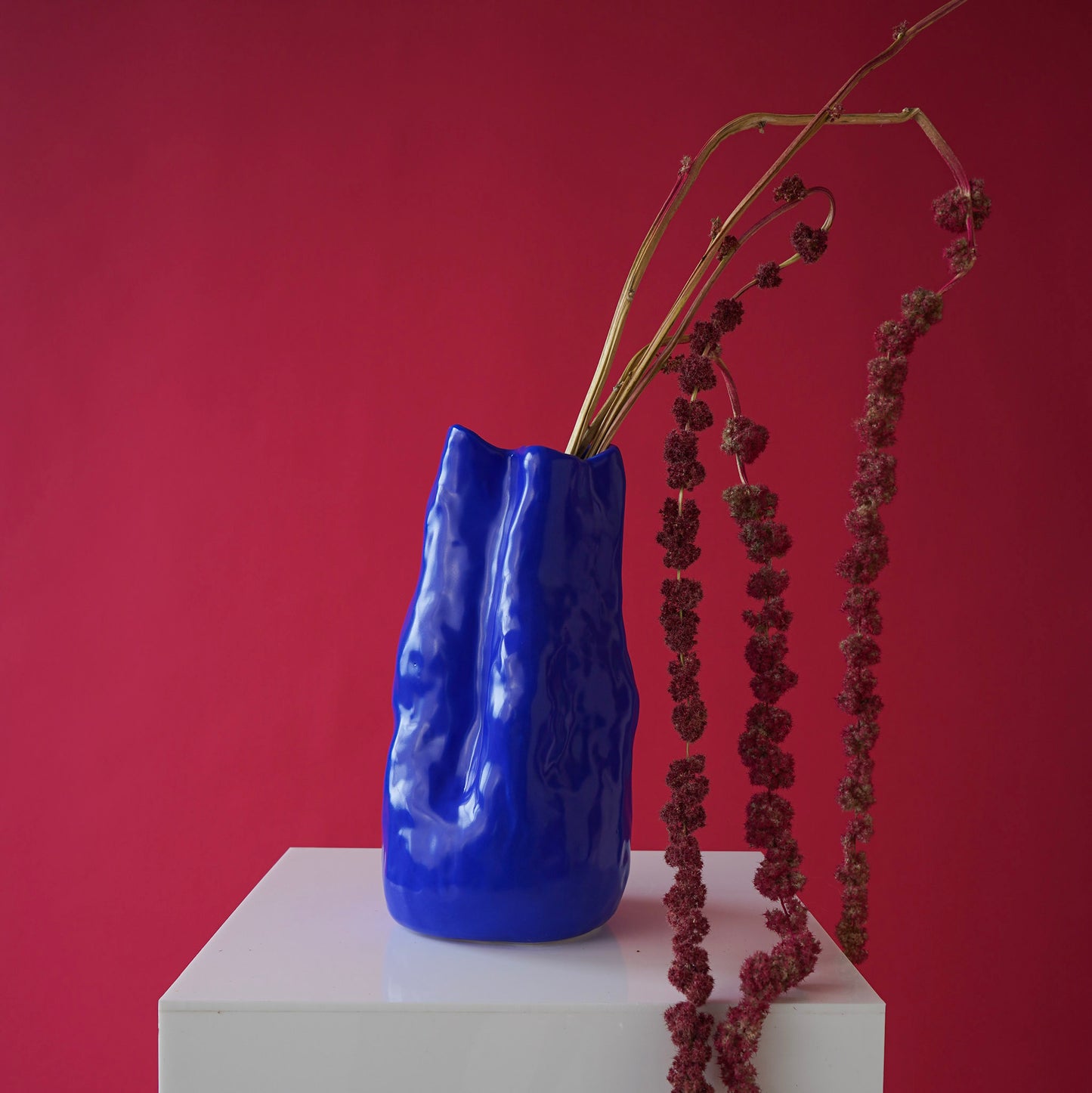 Yves Klein blue organic shaped vase by Vivee