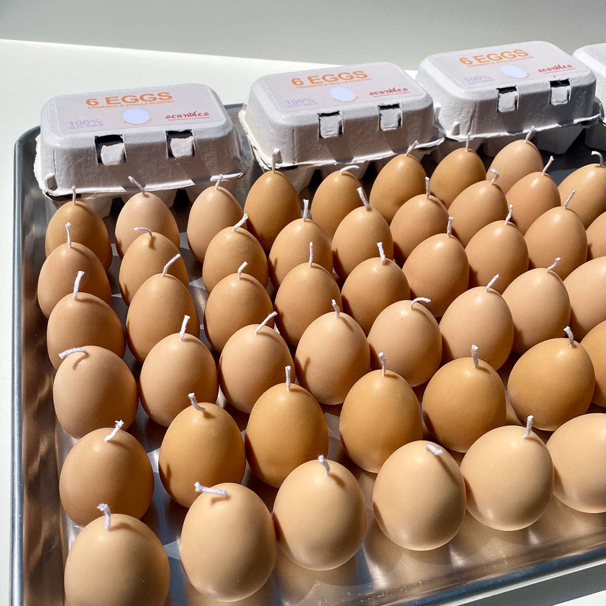 Egg Candles - 6 Pack Box: Eggshell / Cinnamon and Vanilla