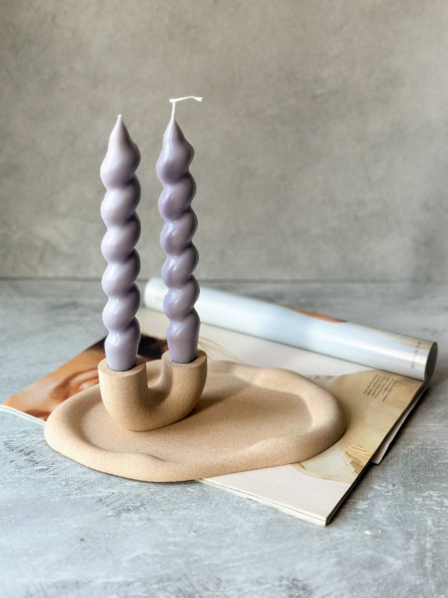 Earthy U Shape Dinner Candle Holder Stone Textured Home Deco: Bath Stone