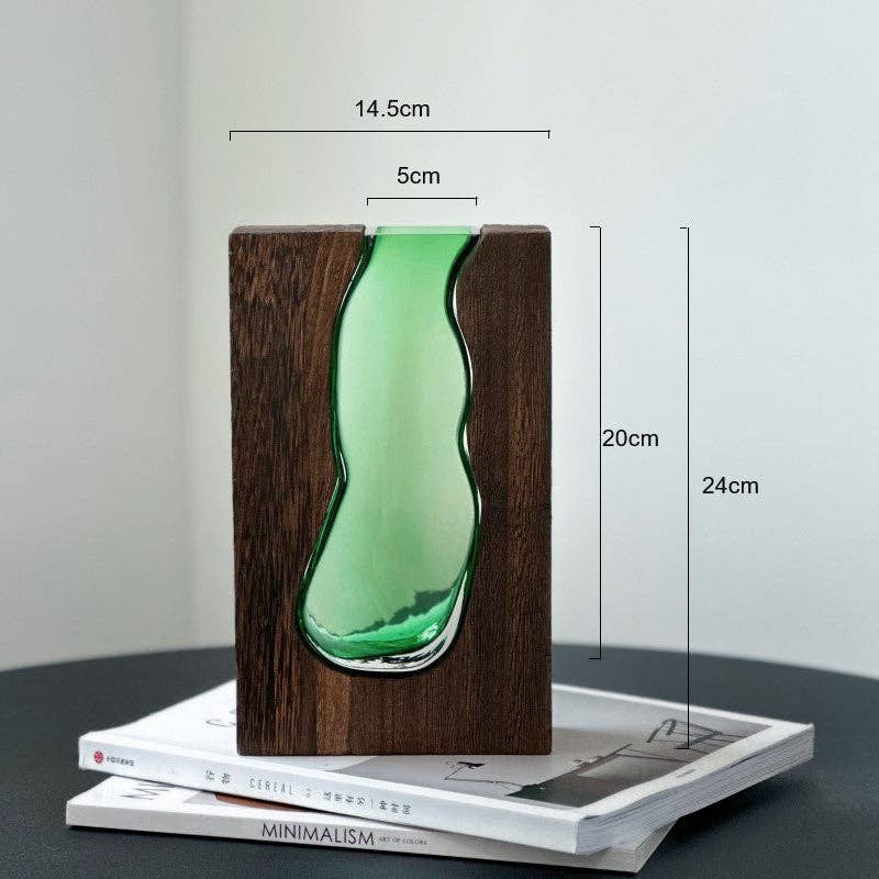 Nordic Wooden Base Glass Vase – Minimalist Home Decor Accent: Small