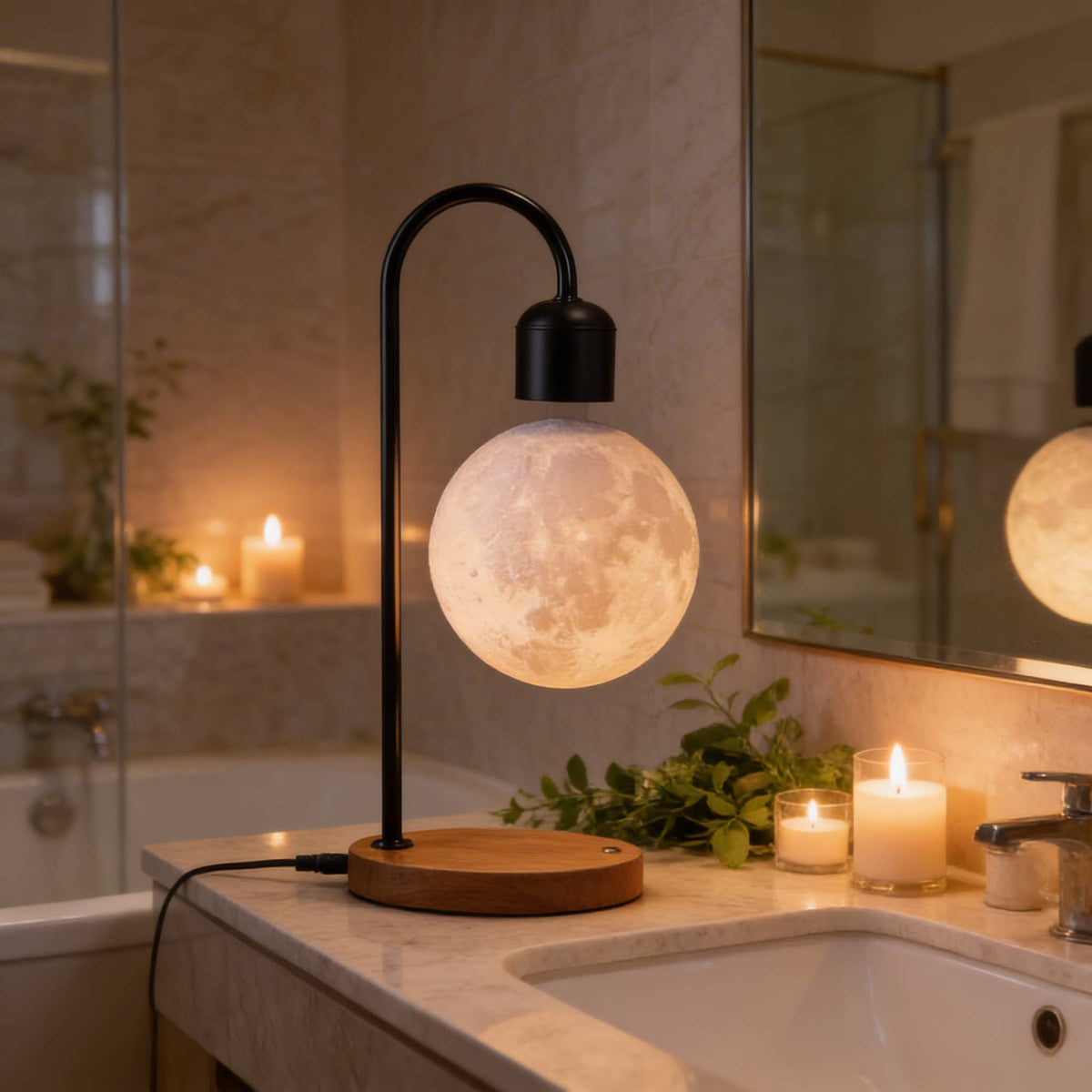 Selene Floating Moon Lamp with Wireless Charging: Black / USA & CAD