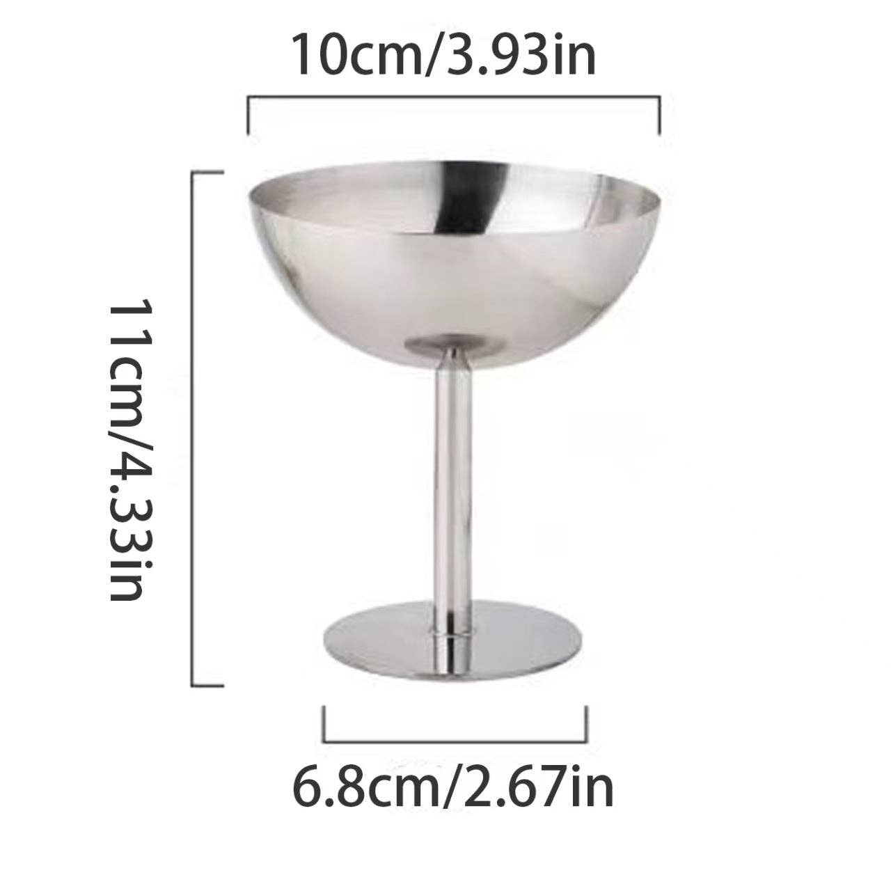 Stainless Steel Wide Mouth Stemmed Dessert Cup: Silver