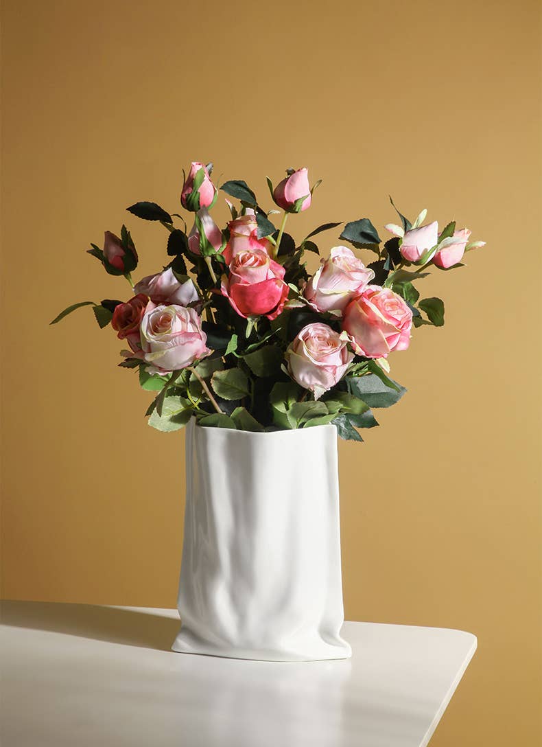 "Le Papier" - White Paper Bag Looking Ceramic Vase