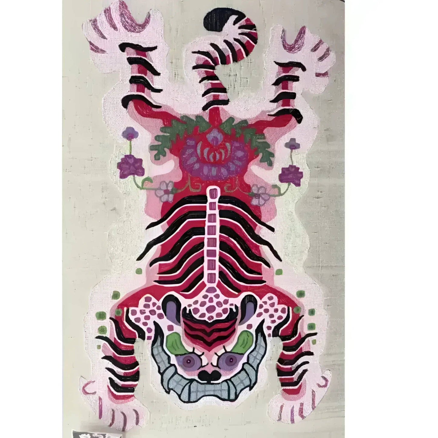 Chinoiserie Pink Tibetan Tiger Tufted Wool Rug: 2' x 3'
