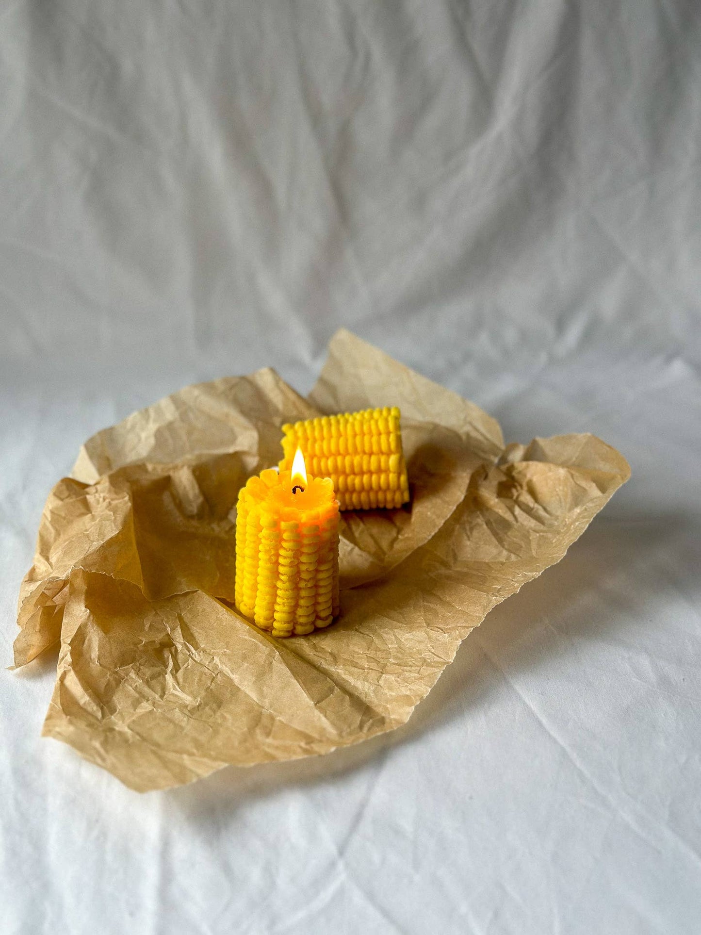 Corn-Shaped Candle | Handmade Decorative Soy Wax Candle: Yellow / Lemon