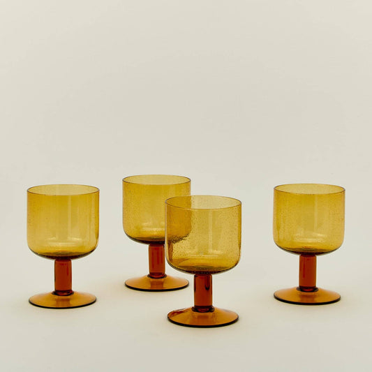 SIMPLE SEEDED GLASSWARE - STEMMED - SET OF 4, AMBER