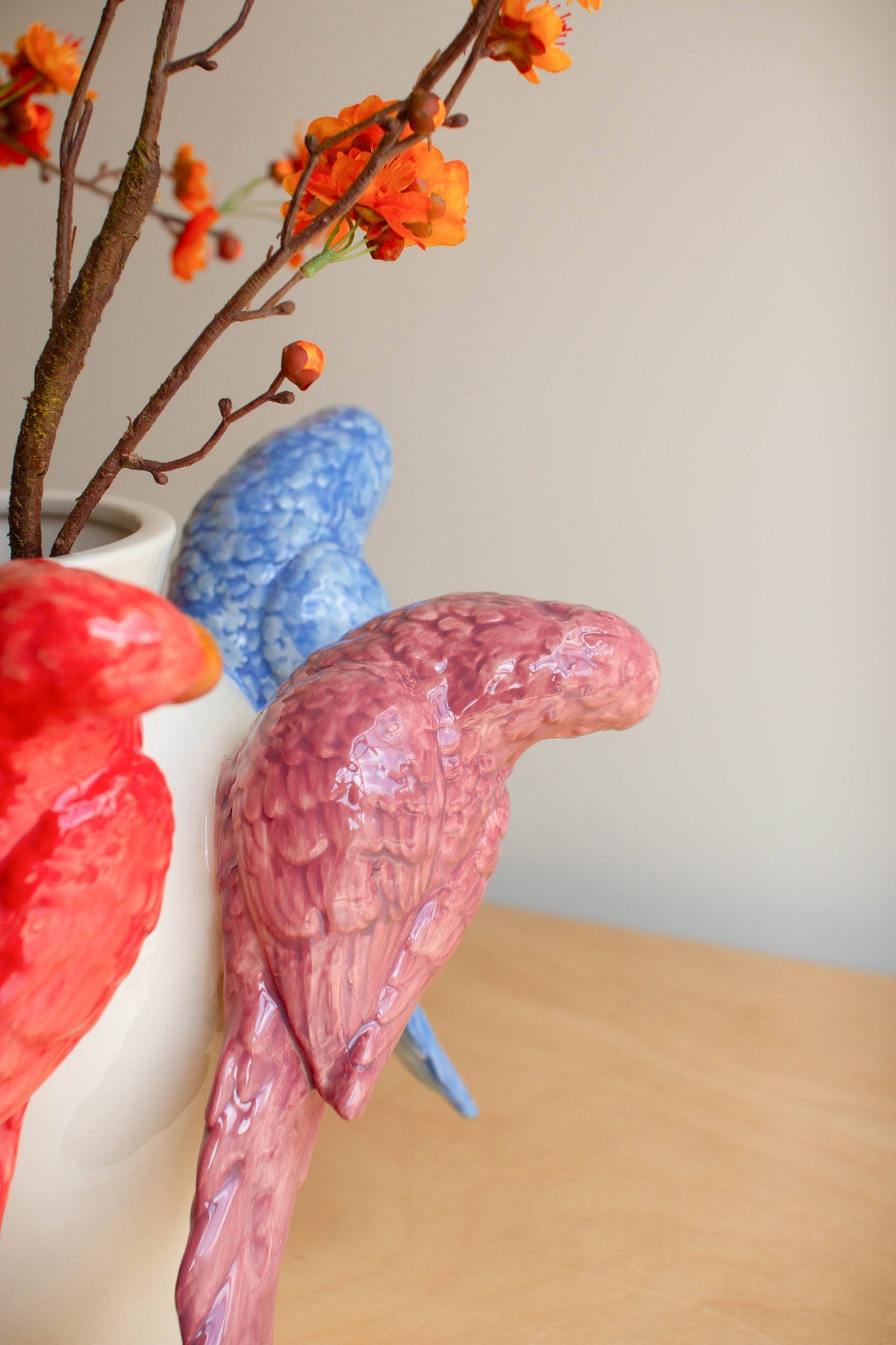 CERAMIC PARROTS VASE: Multi / Ceramic / 13.5" x 14" x 11.5"t