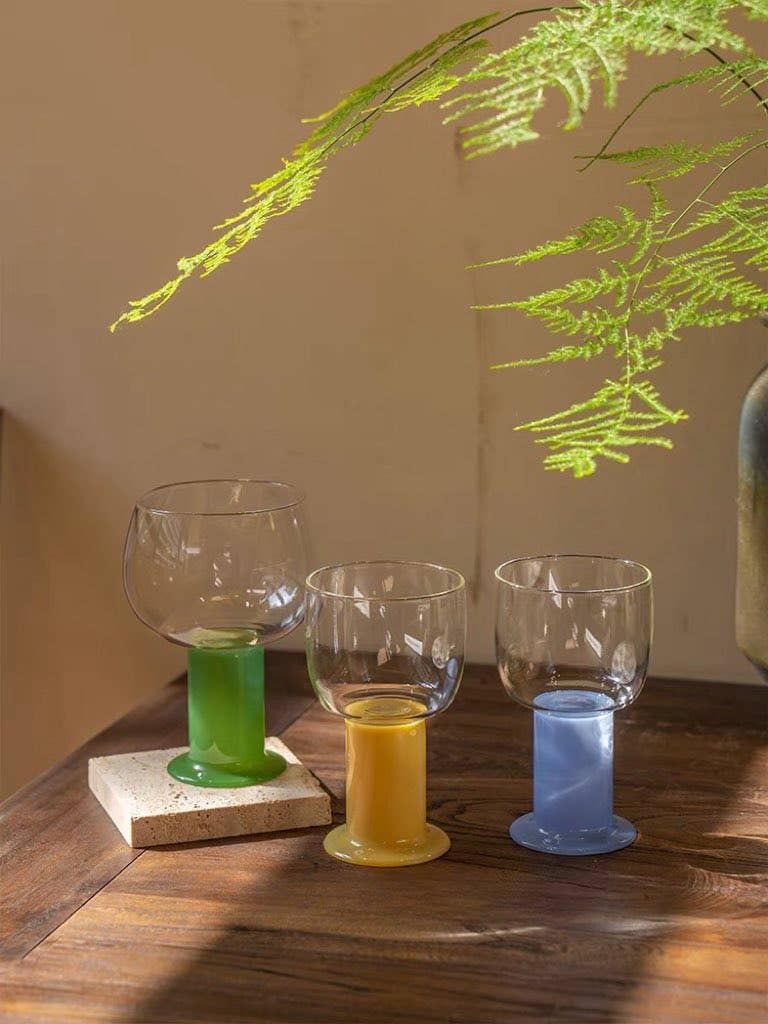 Handblown Chubby Coloured Wine Cocktail Glasses: Blueberry / Medium