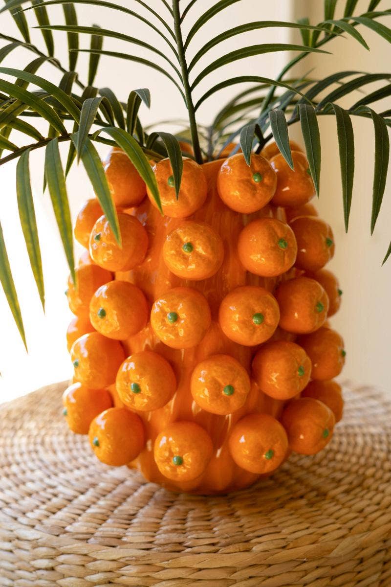 CERAMIC ORANGES VASE: Orange / Ceramic / 9.5"d x 11"t
