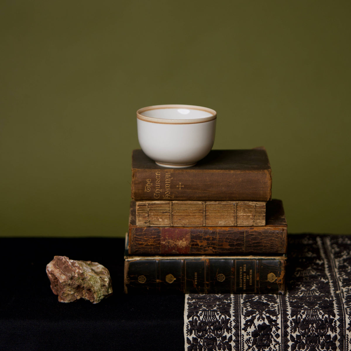 Rimmed Hermit Cup, Glossy Porcelain - Set of 4: Coral Red
