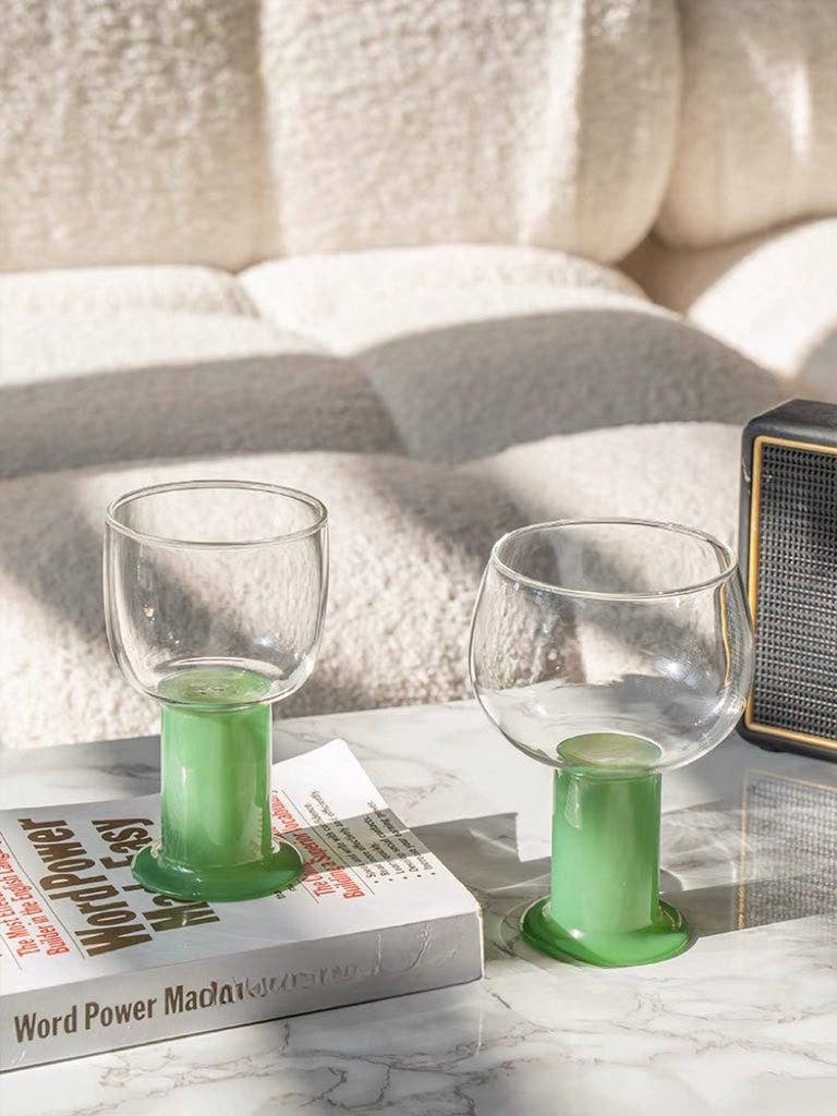 Handblown Chubby Coloured Wine Cocktail Glasses: Mint / Large