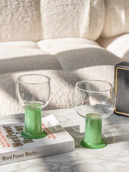 Handblown Chubby Coloured Wine Cocktail Glasses: Mint / Large