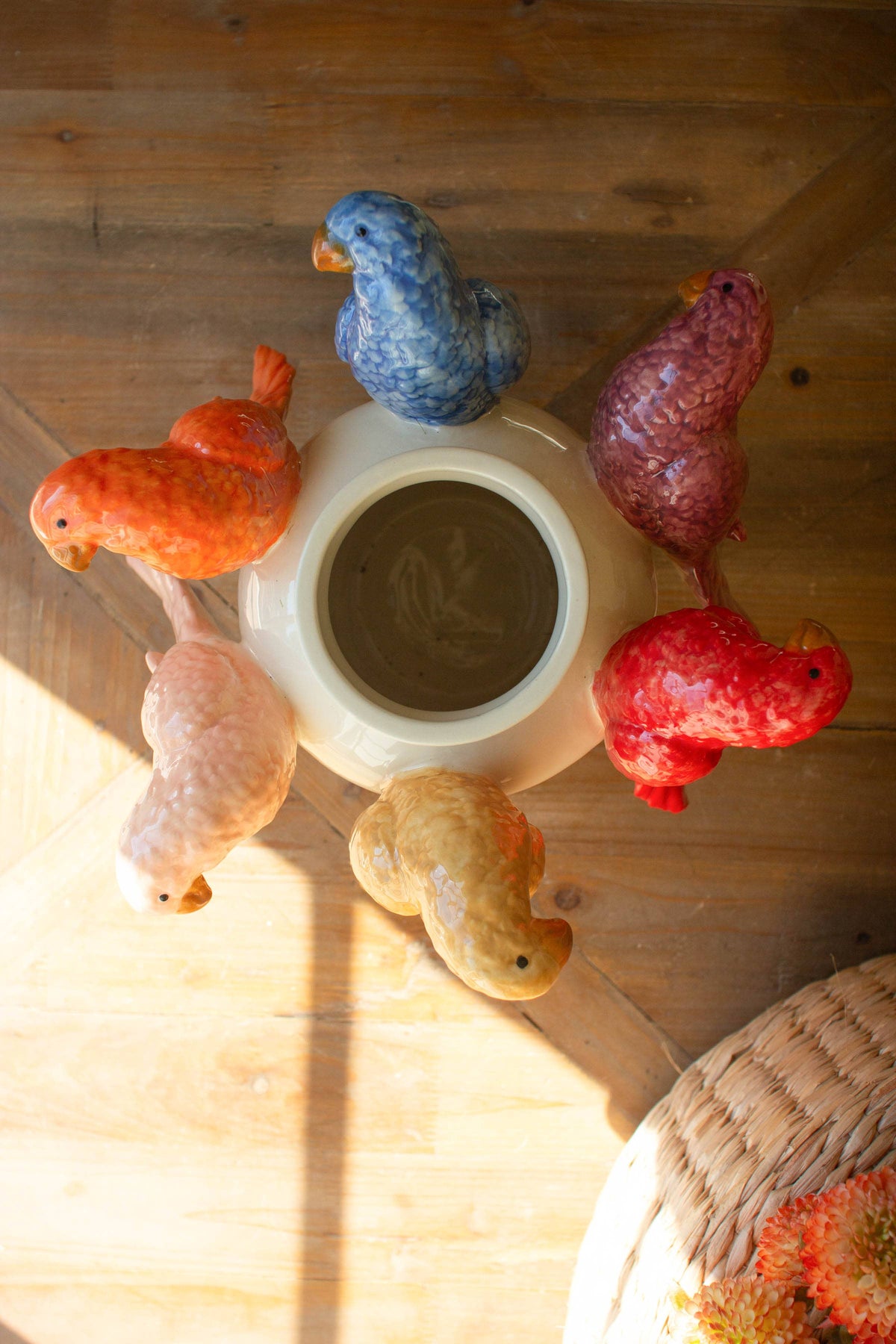 CERAMIC PARROTS VASE: Multi / Ceramic / 13.5" x 14" x 11.5"t