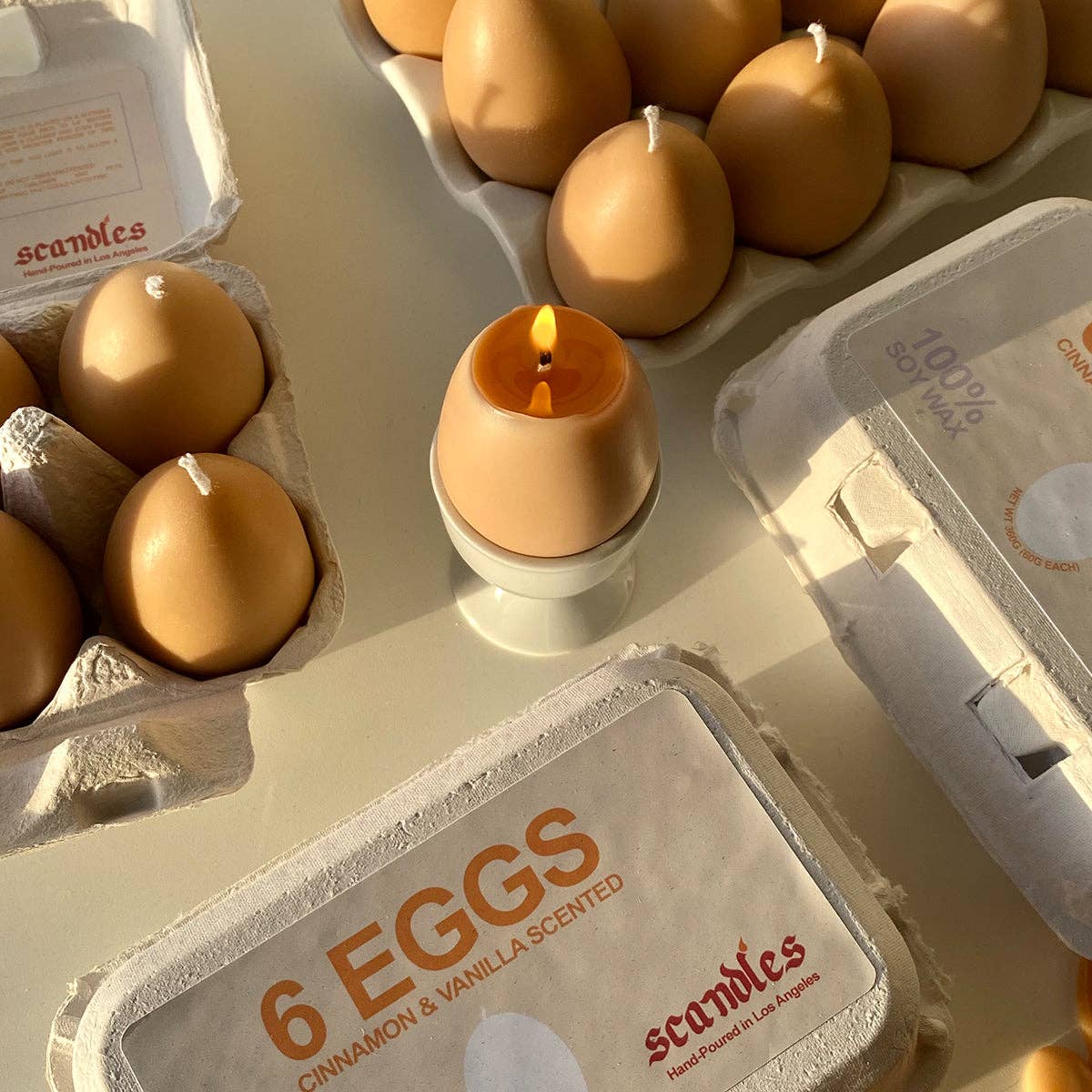 Egg Candles - 6 Pack Box: Eggshell / Cinnamon and Vanilla