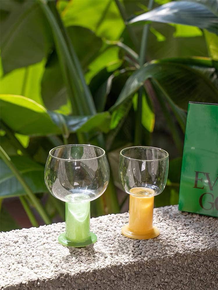 Handblown Chubby Coloured Wine Cocktail Glasses: Mint / Large