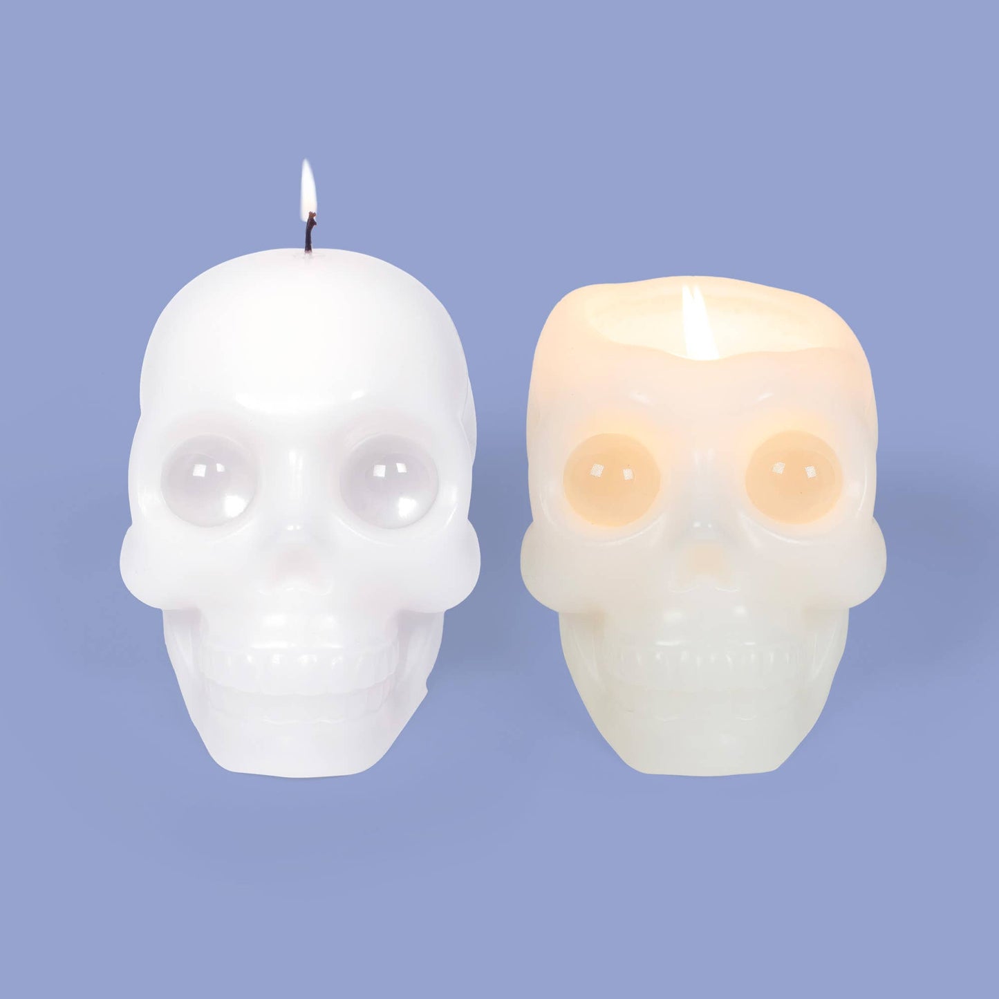 6" Large Skull Halloween Candle w Crystal Eyeballs - White