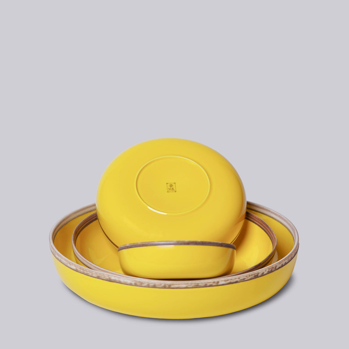 Yellow Glossy Nesting Porcelain Hermit Bowls: Yellow / Large