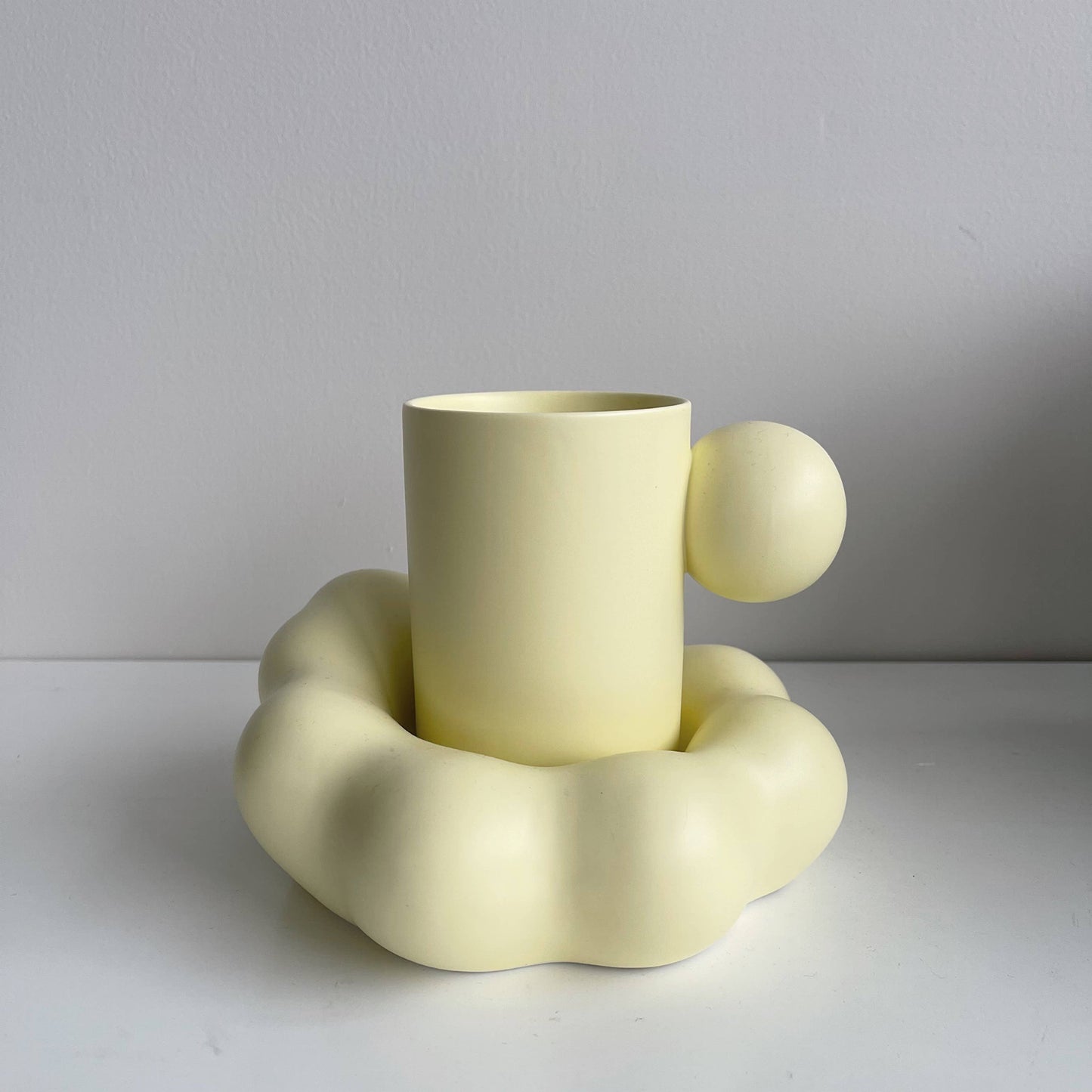 "Cloud" Shape Lemon Yellow Unique Porcelain Mug & Saucer