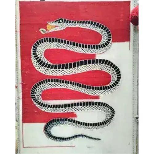 Retro Red Snake Hand Tufted Wool Rug: 4' x 6'