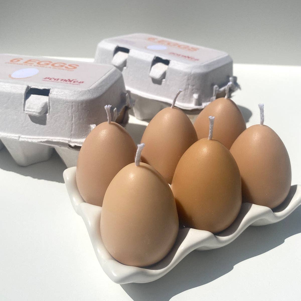 Egg Candles - 6 Pack Box: Eggshell / Cinnamon and Vanilla