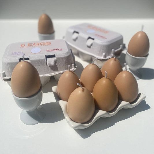Egg Candles - 6 Pack Box: Eggshell / Cinnamon and Vanilla