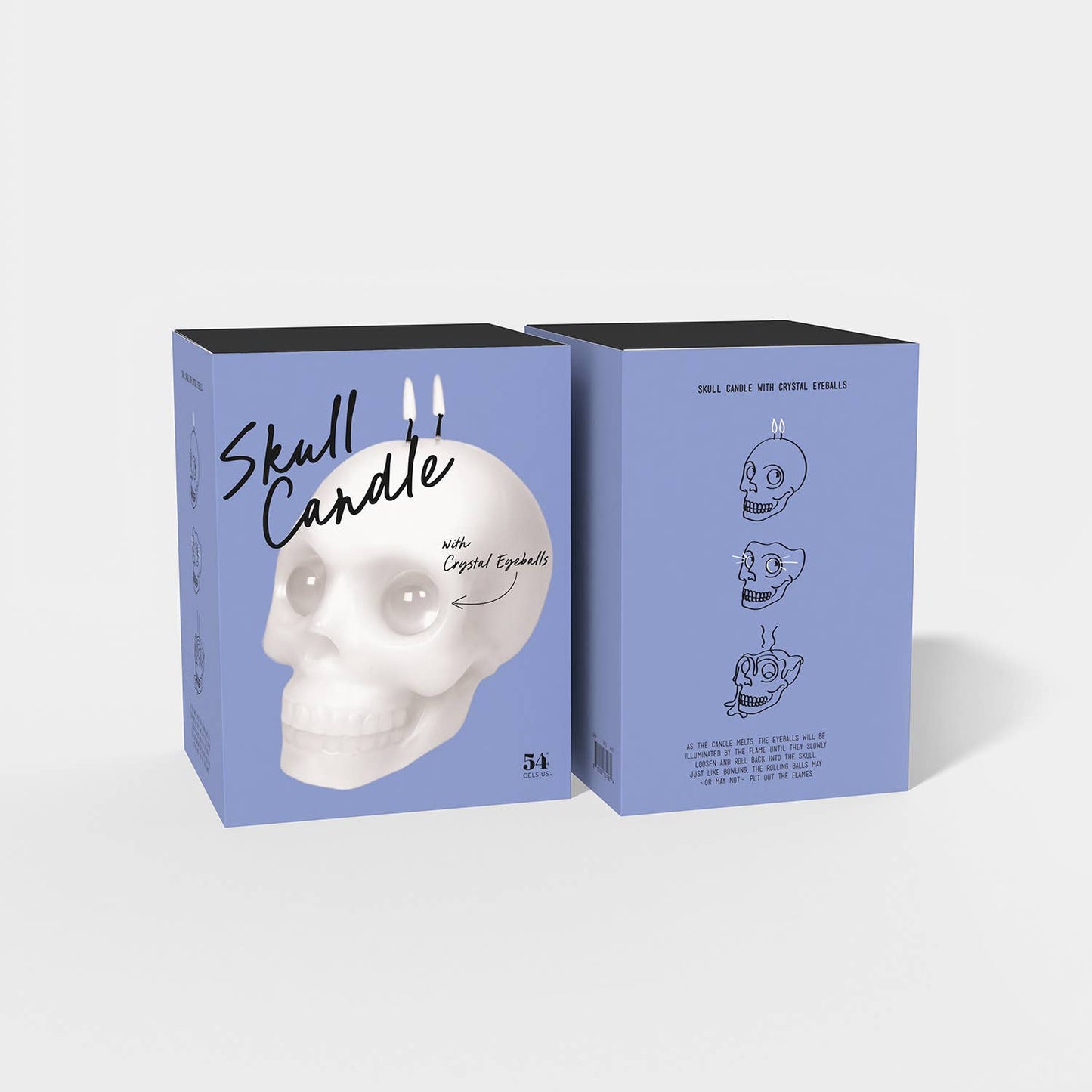 6" Large Skull Halloween Candle w Crystal Eyeballs - White