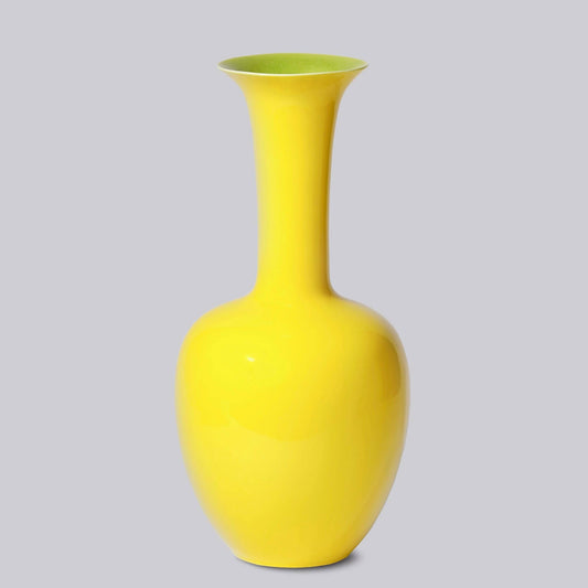 Glossy Yellow Porcelain Morning Glory Vase