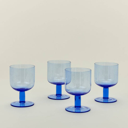 SIMPLE SEEDED GLASSWARE - STEMMED - SET OF 4, BLUE