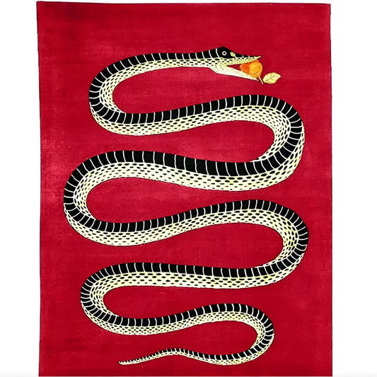 Retro Red Snake Hand Tufted Wool Rug: 4' x 6'