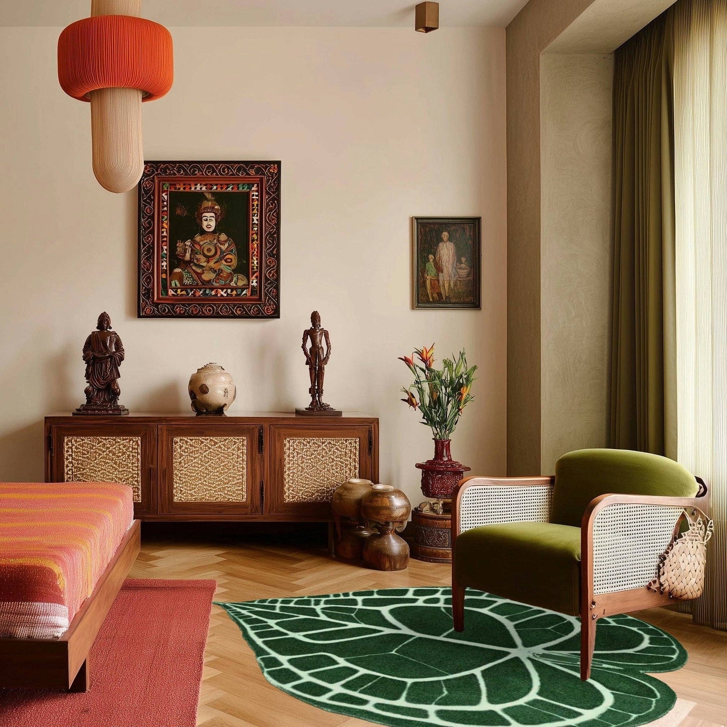 Elephant Ear Shaped Hand Tufted Wool Rug: 36" x 42"