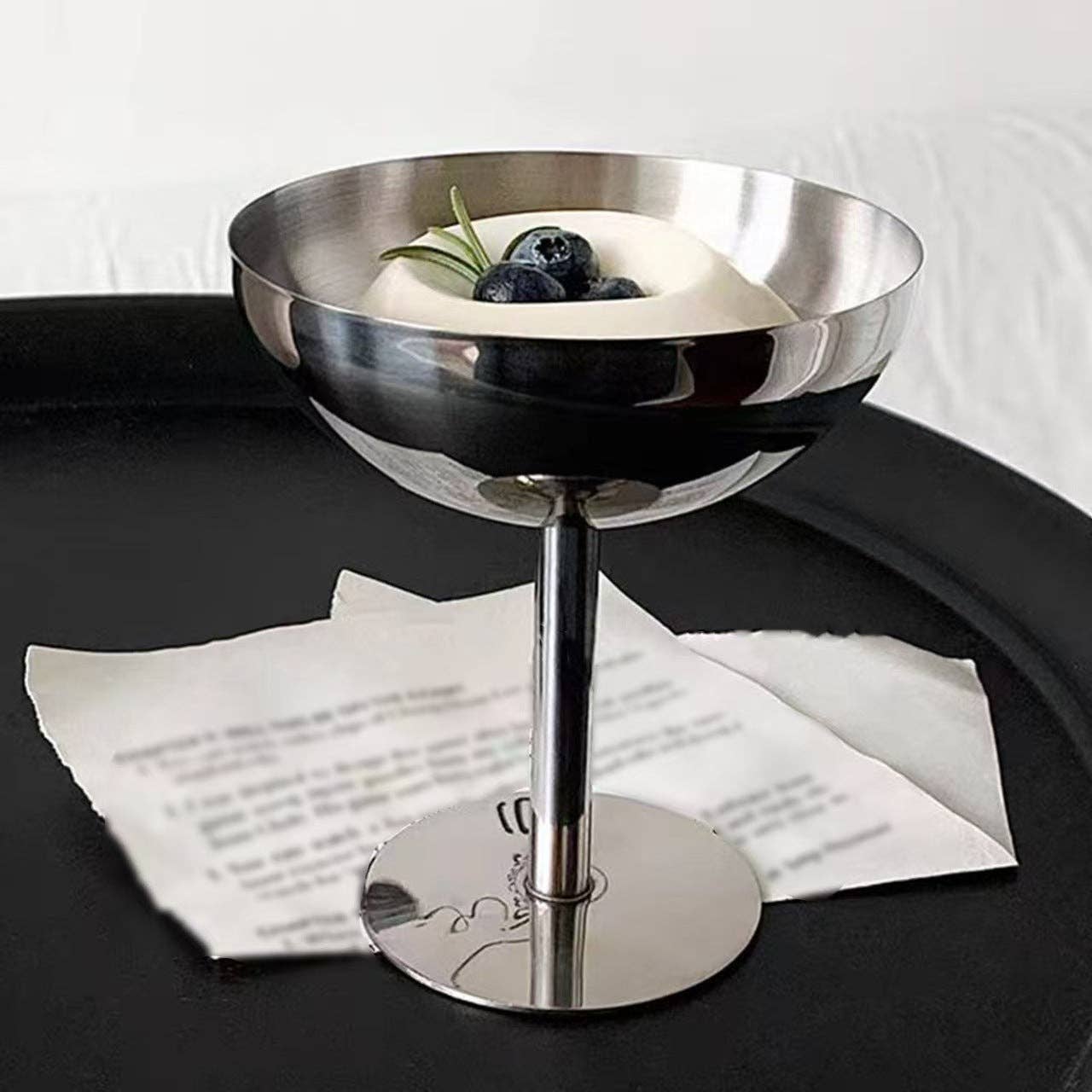 Stainless Steel Wide Mouth Stemmed Dessert Cup: Silver