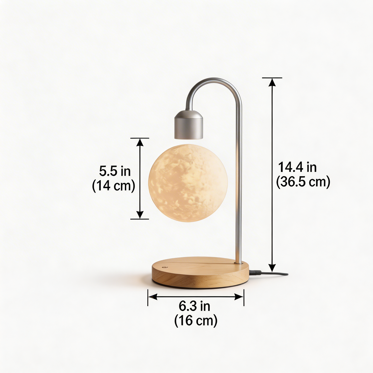 Selene Floating Moon Lamp with Wireless Charging: Black / USA & CAD