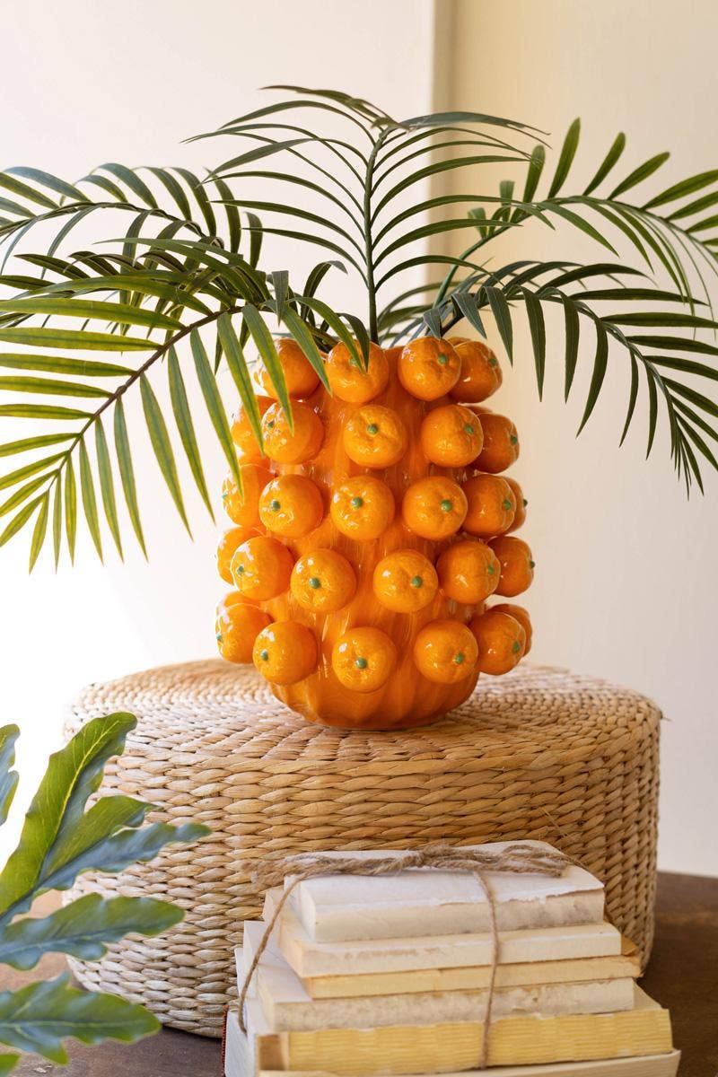 CERAMIC ORANGES VASE: Orange / Ceramic / 9.5"d x 11"t