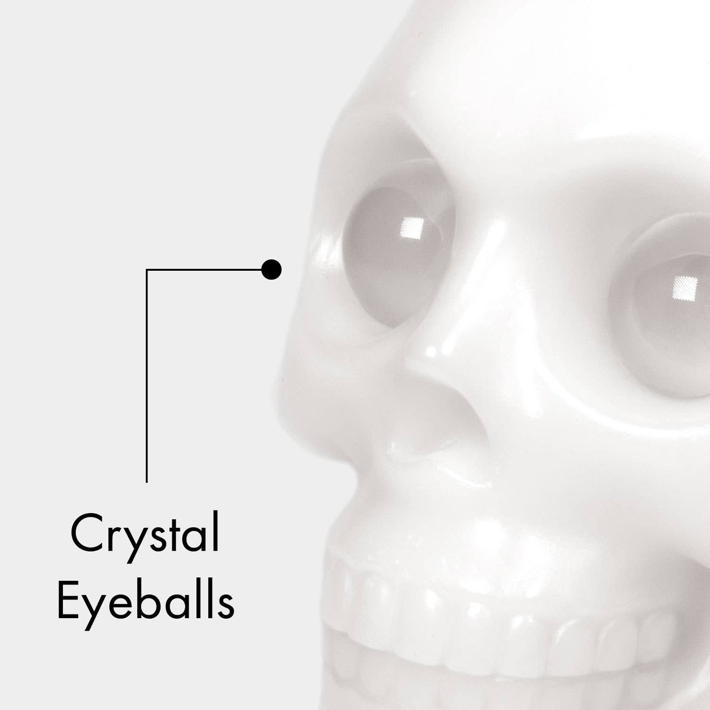 6" Large Skull Halloween Candle w Crystal Eyeballs - White