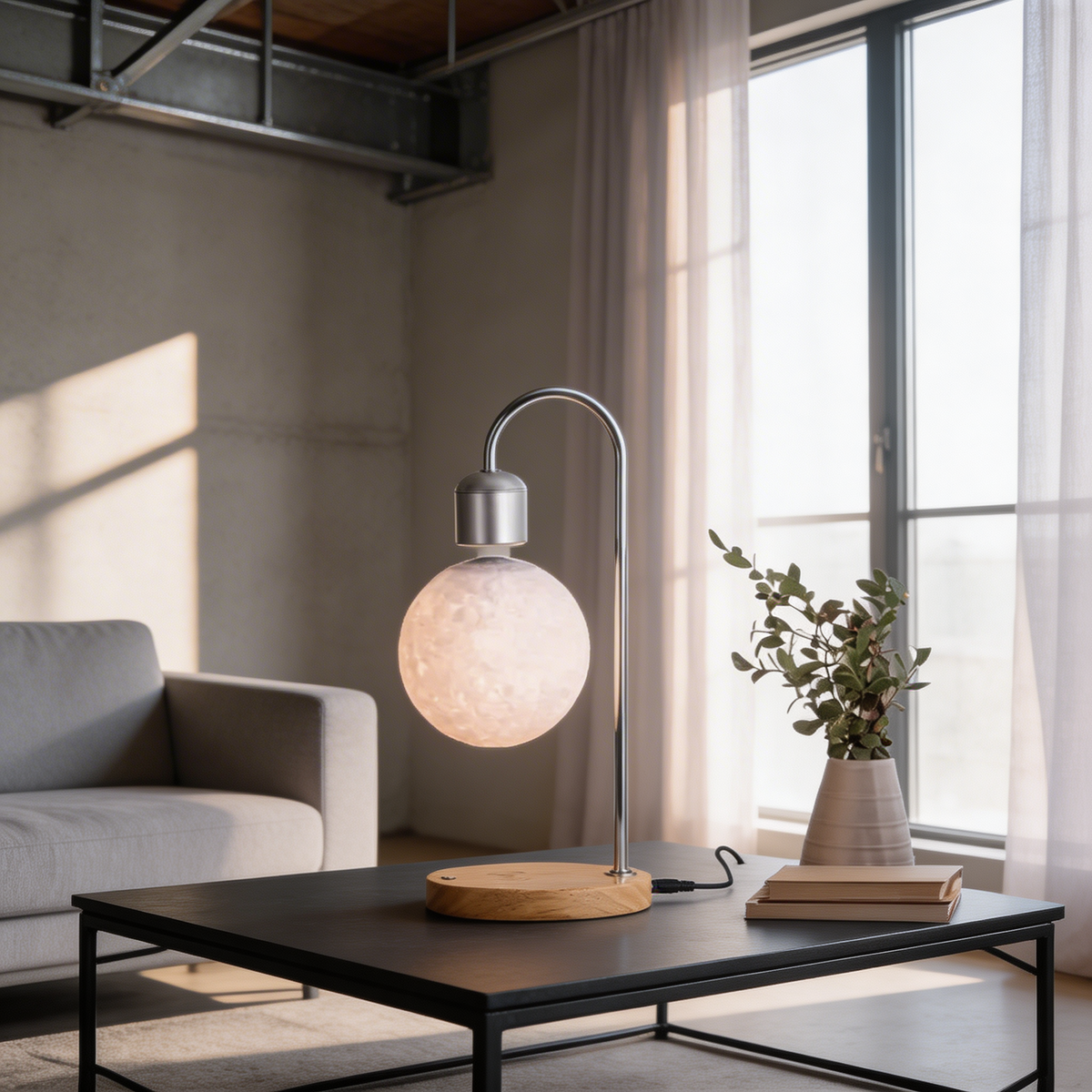 Selene Floating Moon Lamp with Wireless Charging: Black / USA & CAD