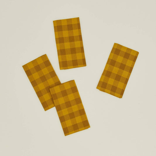 ESSENTIAL GINGHAM DINNER NAPKINS - SET OF 4: MUSTARD/BRONZE