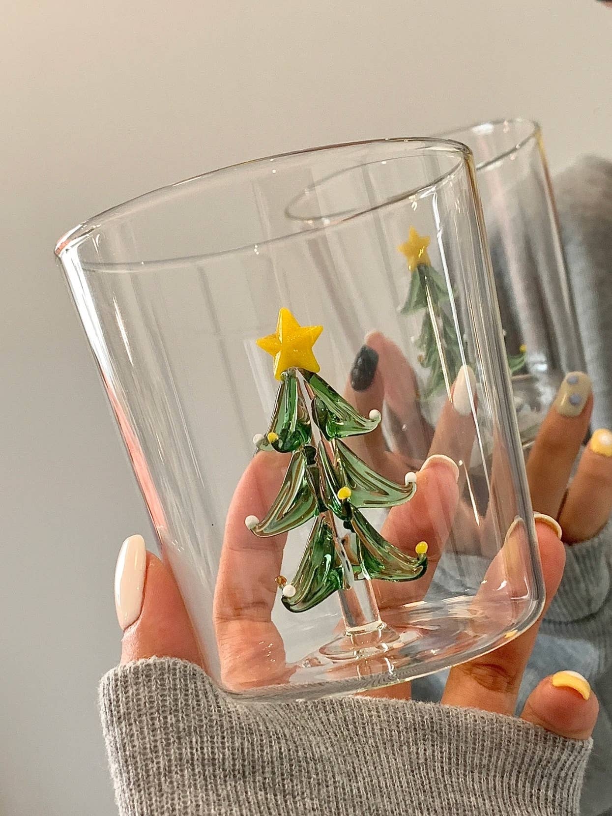 Handcrafted Cute Christmas Tree Santa Glass Tumbler Cups: Santa Claus