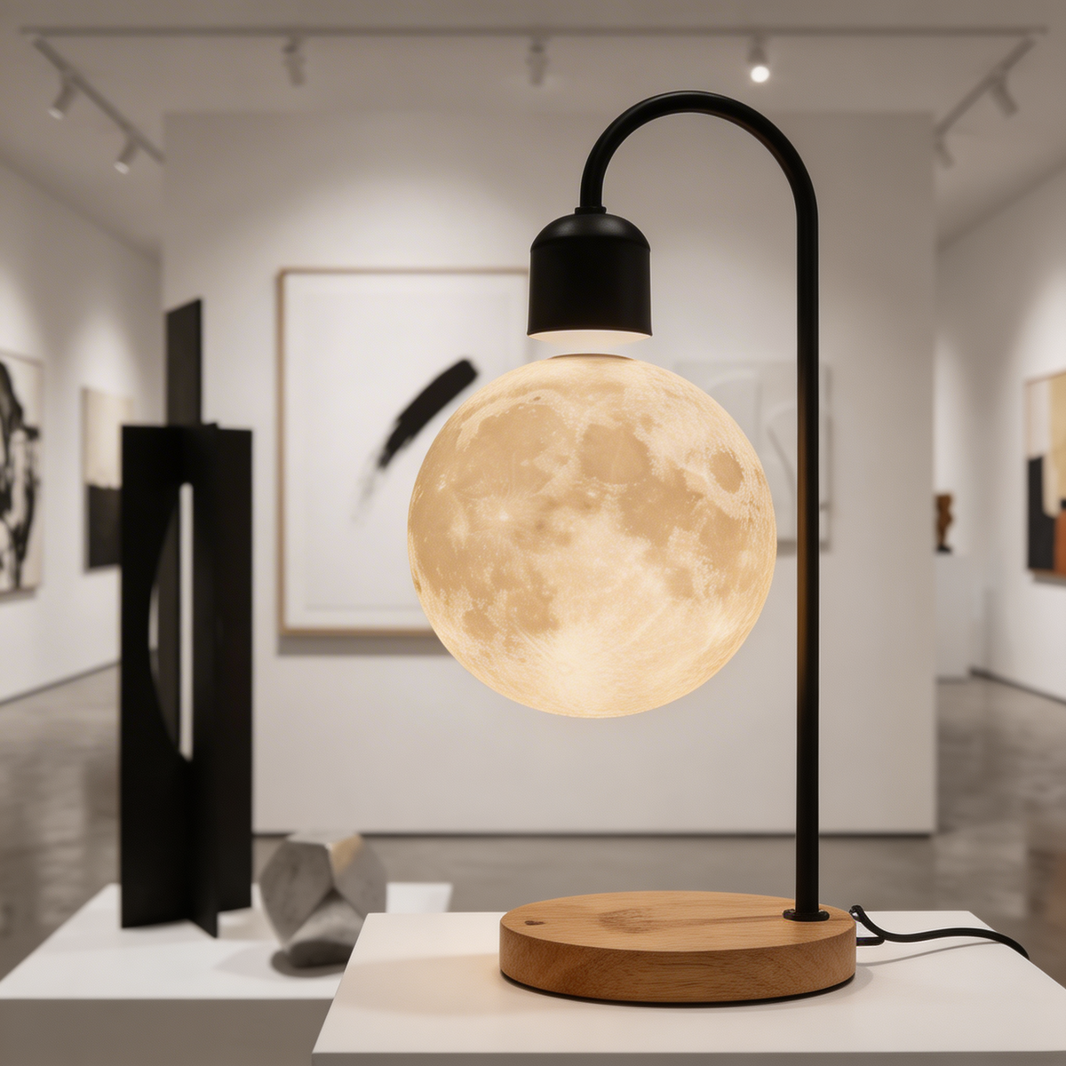 Selene Floating Moon Lamp with Wireless Charging: Black / USA & CAD