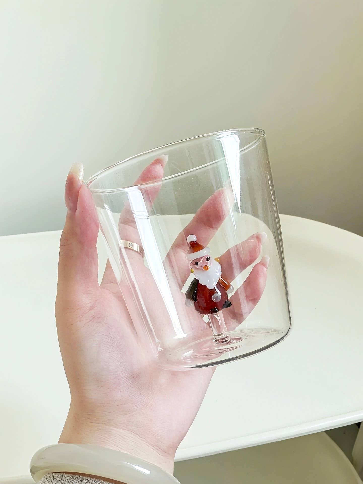 Handcrafted Cute Christmas Tree Santa Glass Tumbler Cups: Santa Claus
