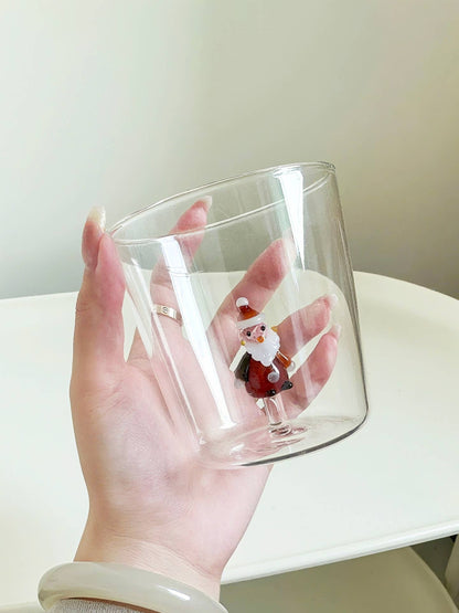 Handcrafted Cute Christmas Tree Santa Glass Tumbler Cups: Santa Claus
